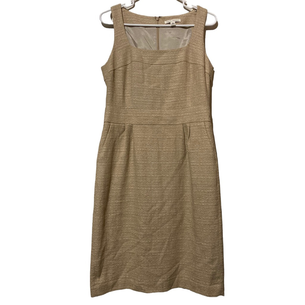 Banana‎ Republic Womens A Line Dress Beige Tweed Square Neck Sleeveless Cotton 8